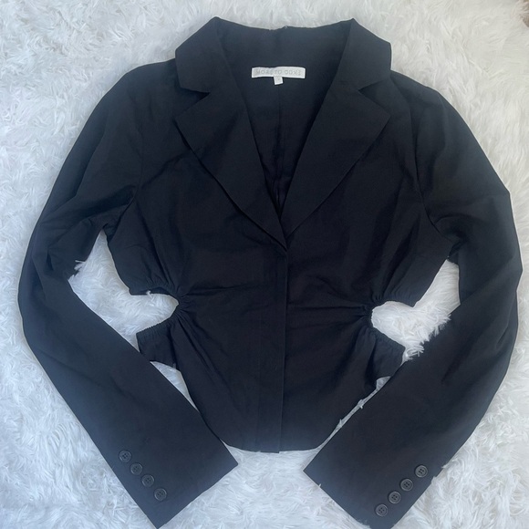 Revolve more to come black button down crop collar shirt with cut out sides SZ S - Picture 4 of 6